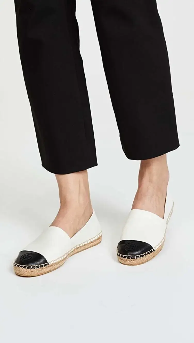 Tory Burch Women's Natural Colorblock Espadrilles black cream 10 stitched logo